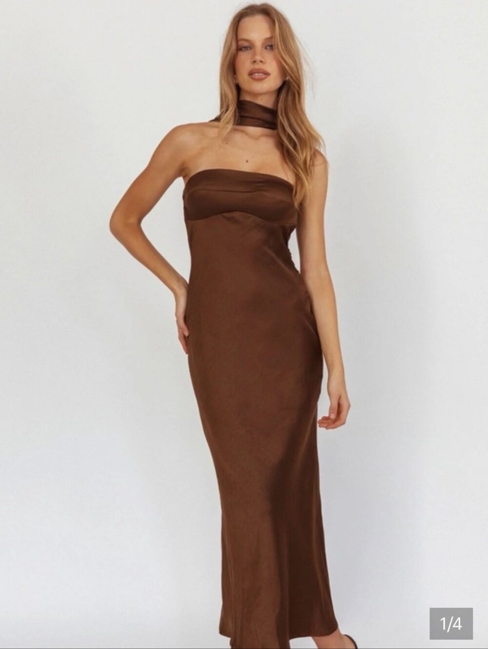 HERE COMES THE SUN DAMSEL REVERSE HALTER DRESS CHOCOLATE BROWN NEW S